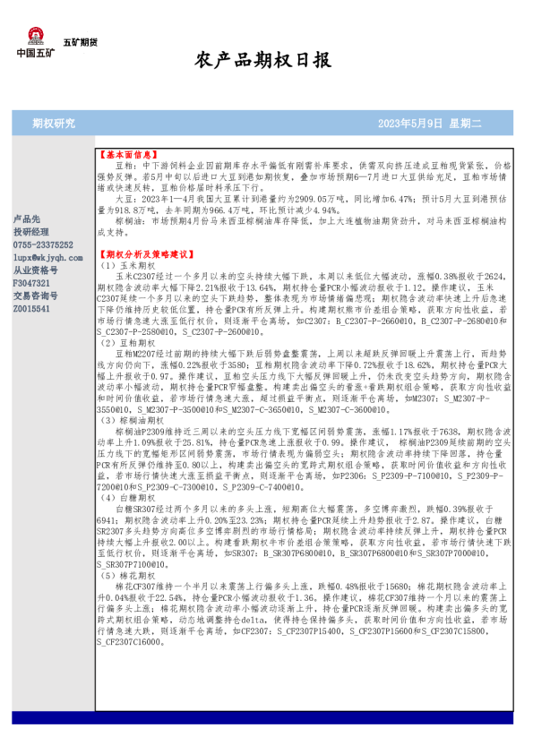 农产品期权日报