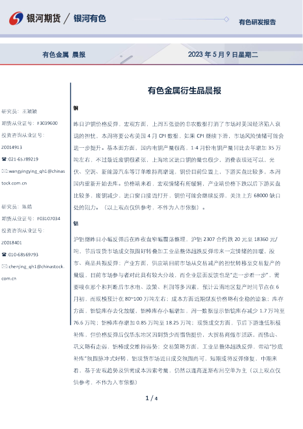 有色金属衍生品晨报