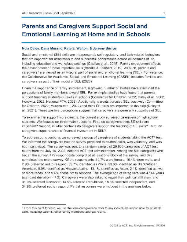 父母和照顾者支持家庭和学校的社会和情感学习