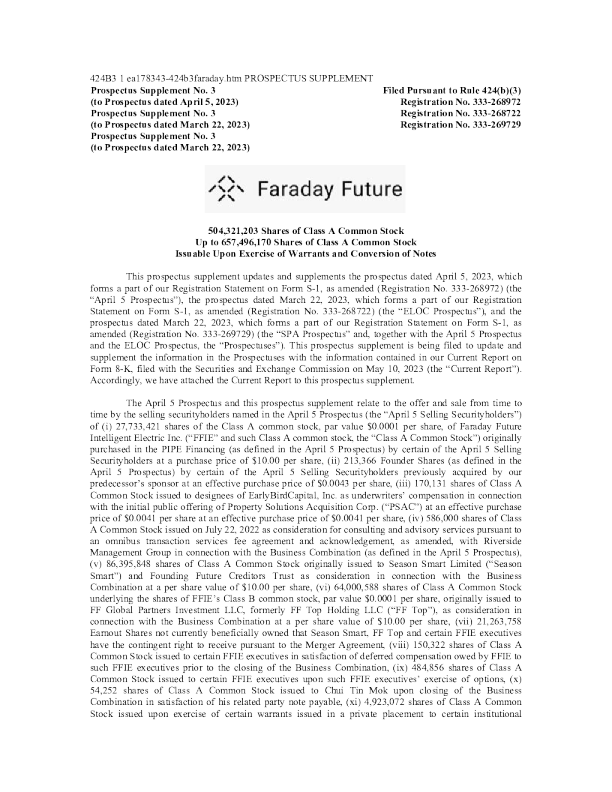 法拉第未来美股招股说明书(2023-05-10版)