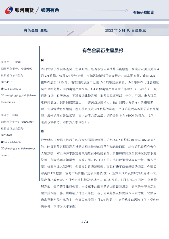 有色金属衍生品晨报