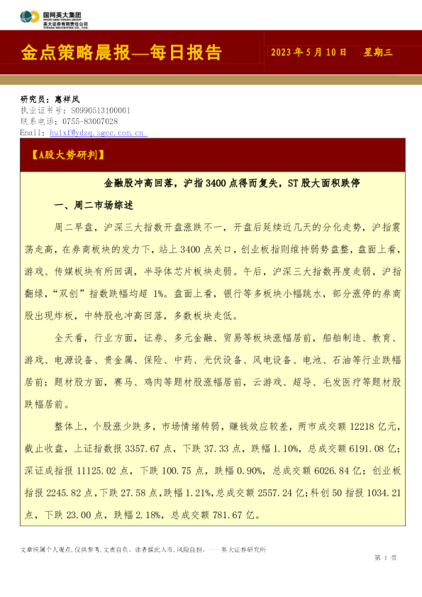 金点策略晨报—每日报告