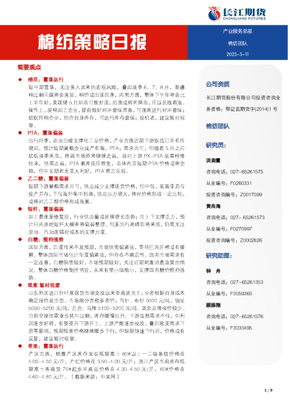 棉纺策略日报