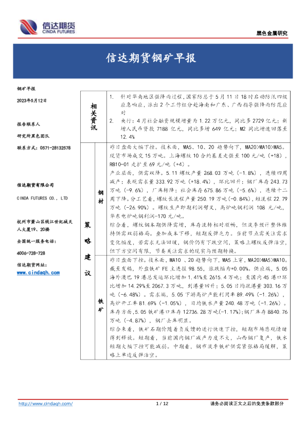 信达期货钢矿早报
