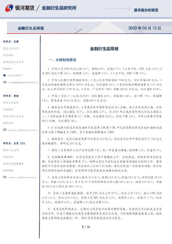 金融衍生品周报