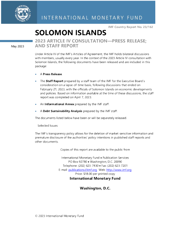 所罗门群岛：2023年第四条磋商-新闻稿;和员工报告