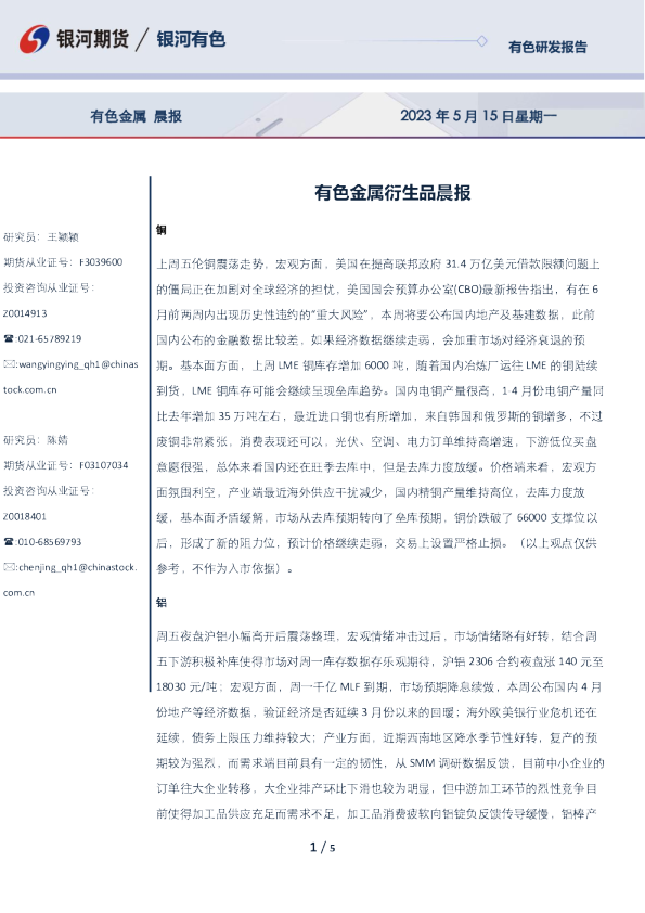 有色金属衍生品晨报