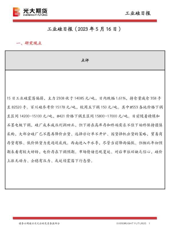 工业硅日报