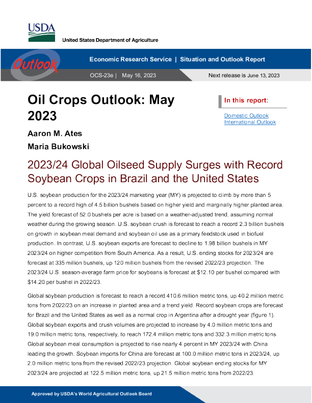 美国农业部油料作物展望 2023.5. 16