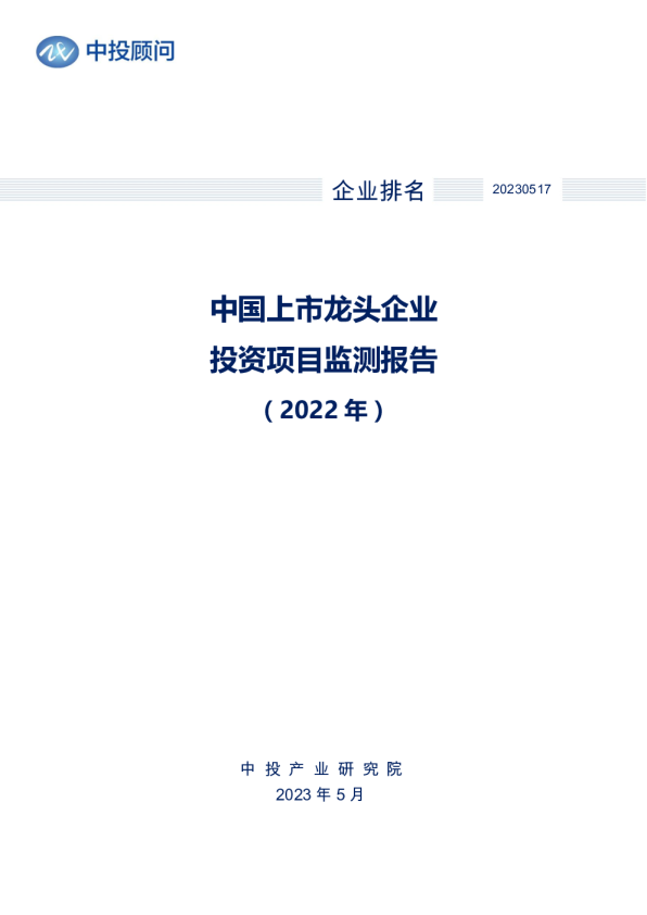2022年中国上市龙头企业投资项目监测报告