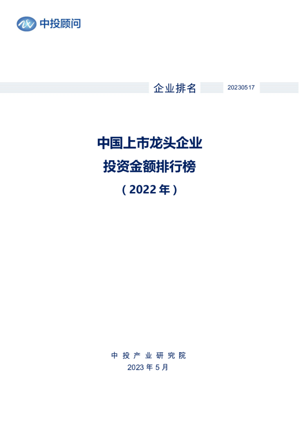 2022年中国上市龙头企业投资金额排行榜