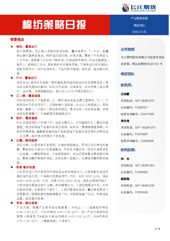 棉纺策略日报