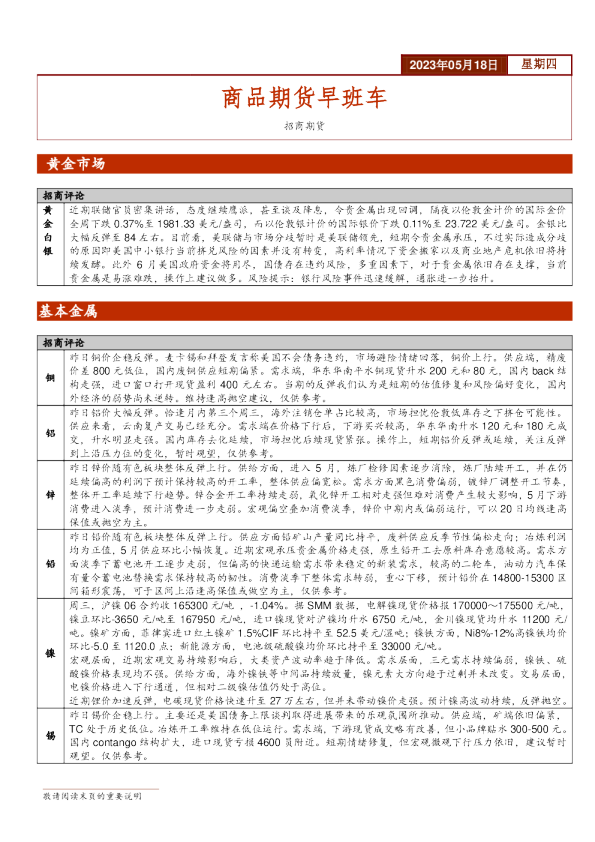 商品期货早班车
