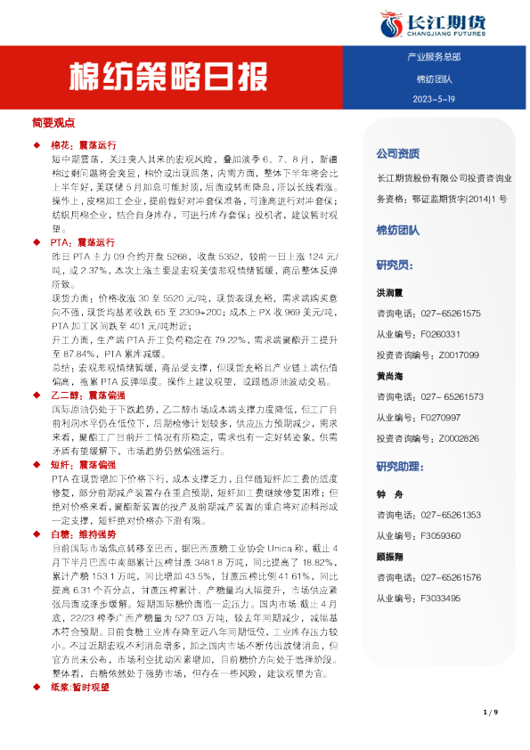 棉纺策略日报