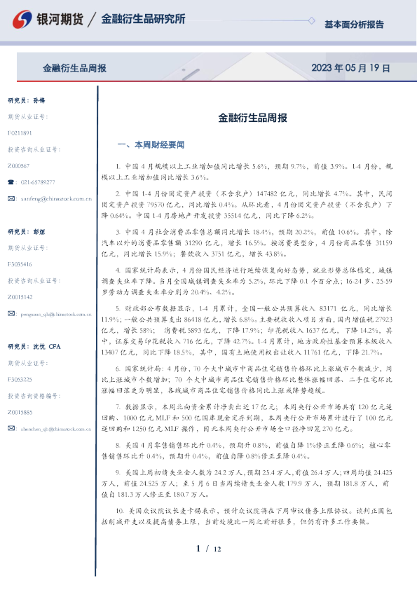 金融衍生品周报