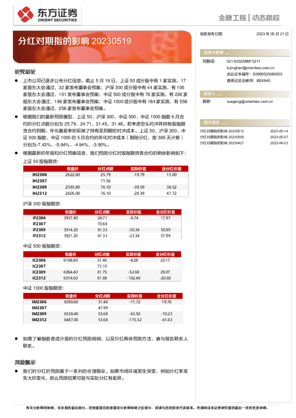 分红对期指的影响20230519