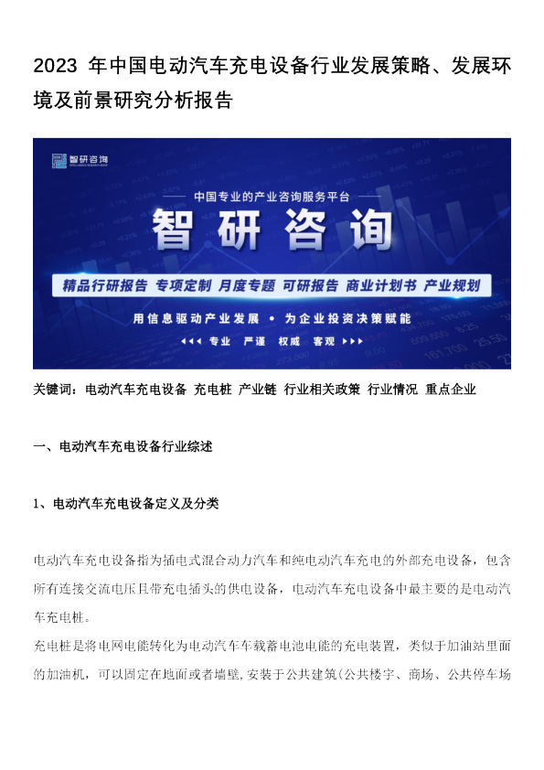 2023年中国电动汽车充电设备行业发展策略、发展环境及前景研究分析报告