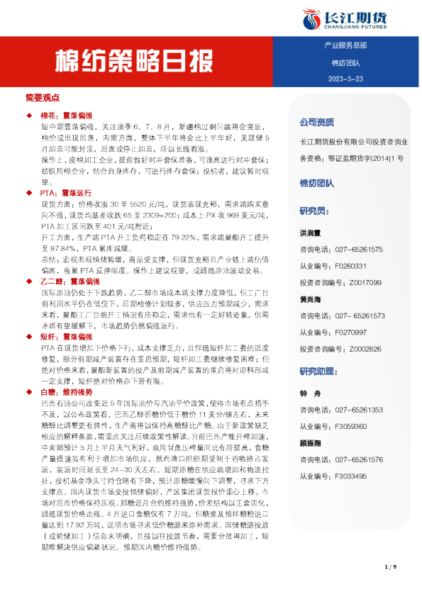 棉纺策略日报