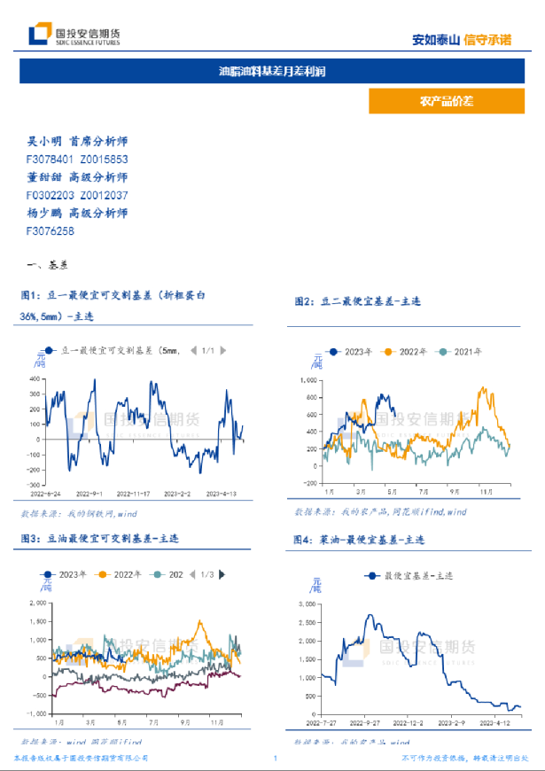油脂油料基差月差利润