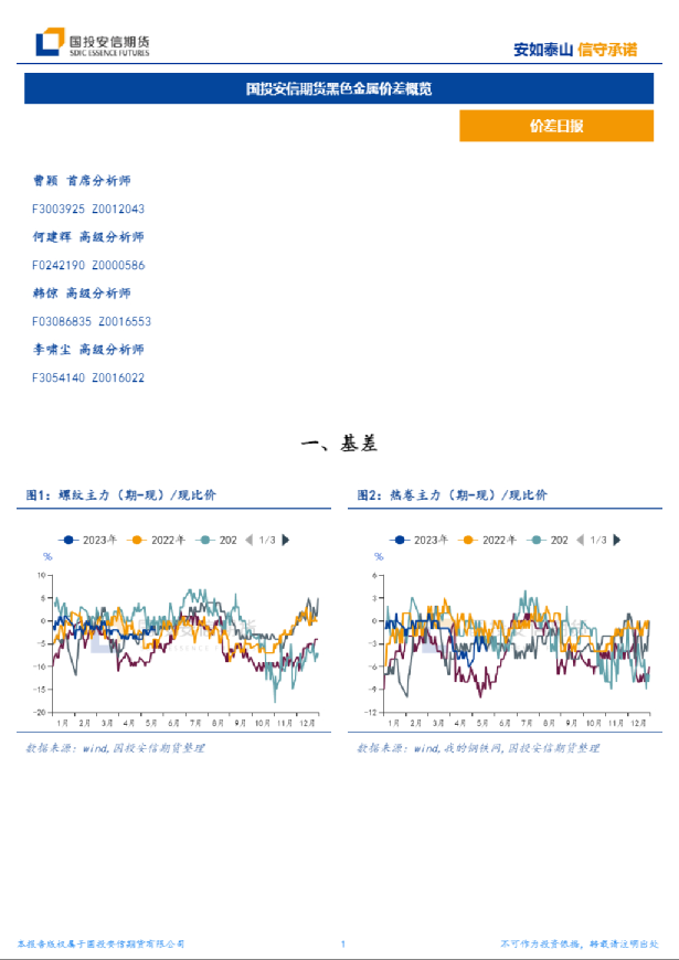 黑色金属价差概览