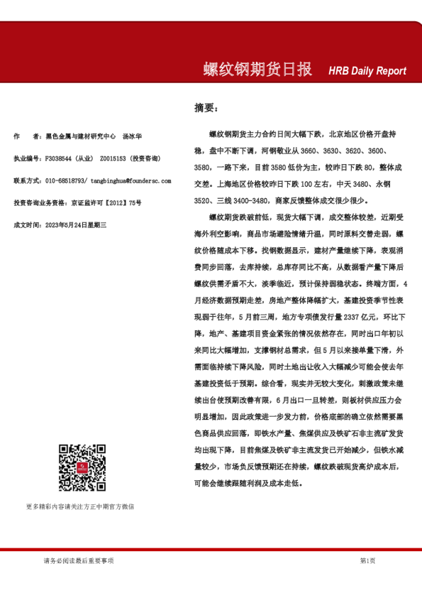 螺纹钢期货日报