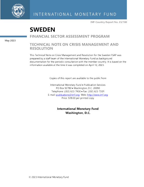 瑞典：金融部门评估计划——危机管理和解决技术说明