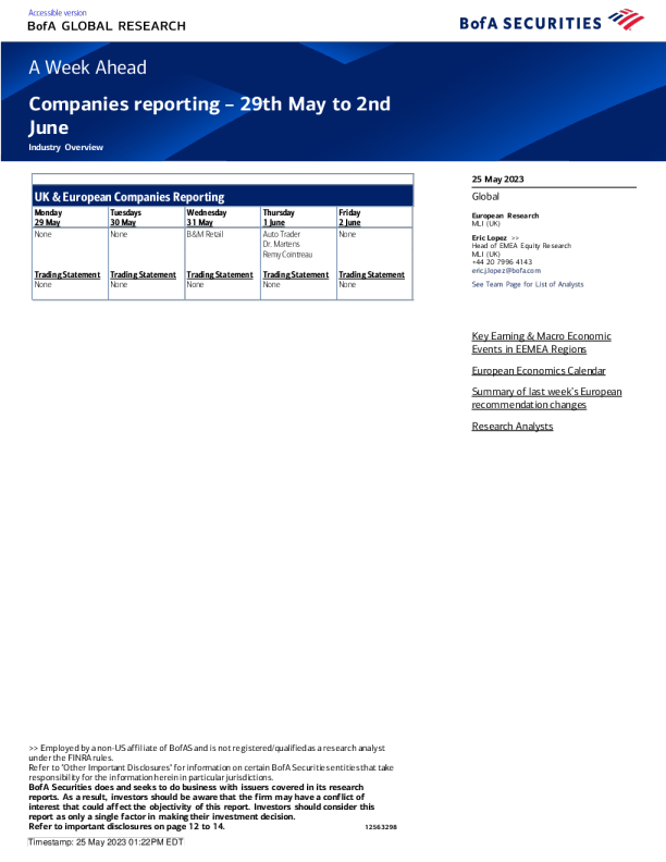 未来一周：公司报告 – 5 月 29 日至 6 月 2 日