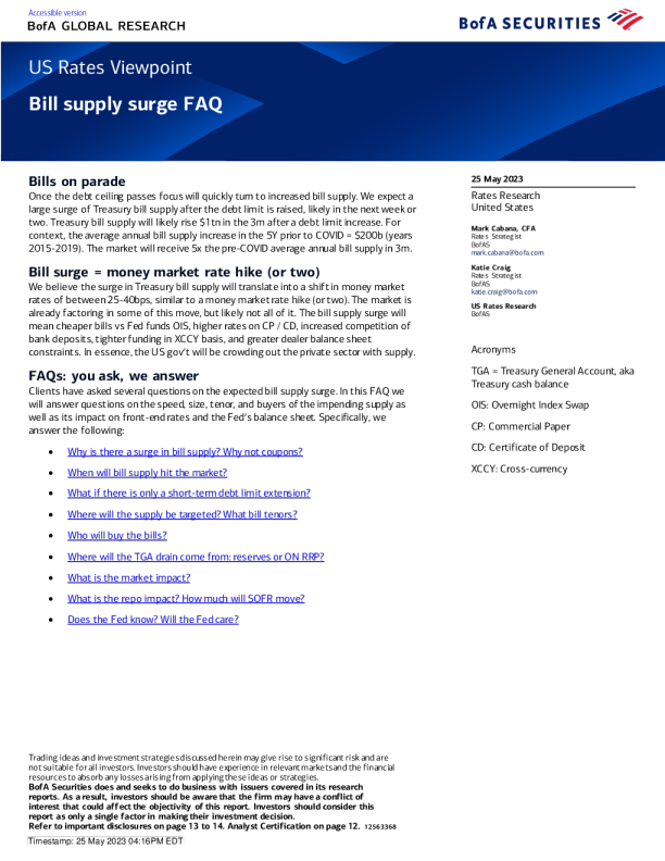 美国利率观点：票据供应激增常见问题