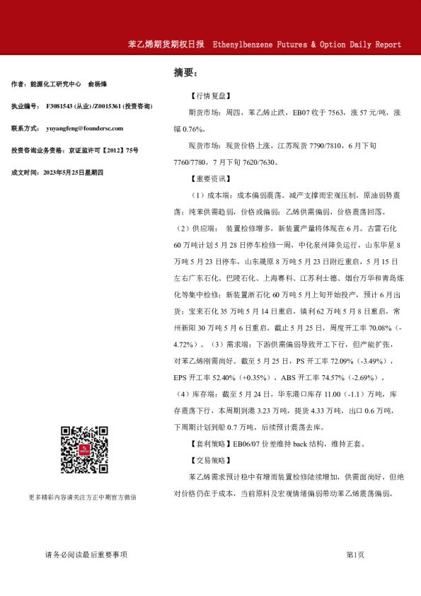 苯乙烯期货期权日报