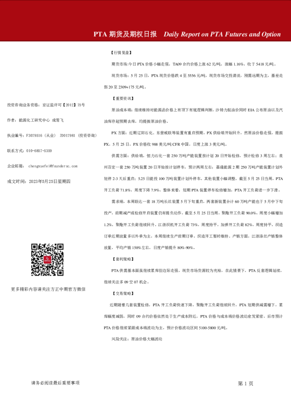 PTA期货及期权日报