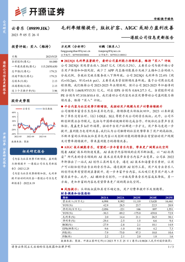 毛利率继续提升，版权扩容、AIGC或助力盈利改善