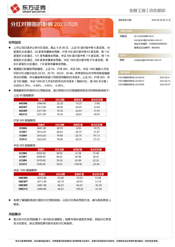 分红对期指的影响20230526