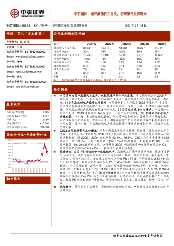 国产晶圆代工龙头，初现景气反转曙光