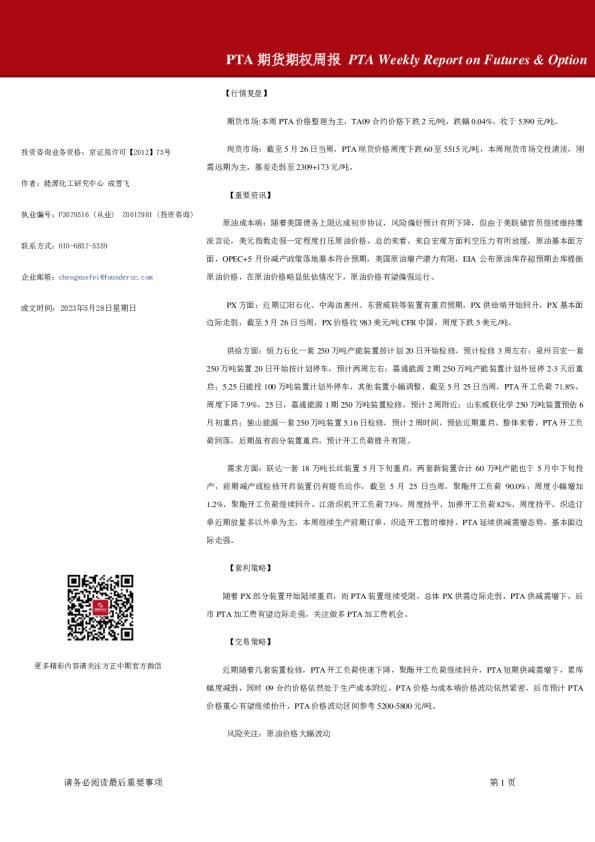 PTA期货期权周报