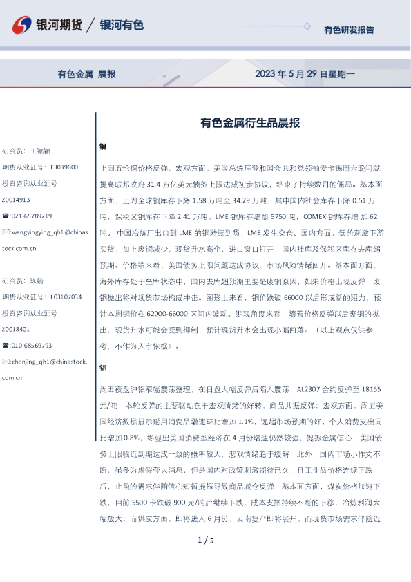 有色金属衍生品晨报