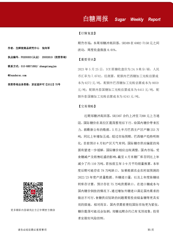 白糖周报