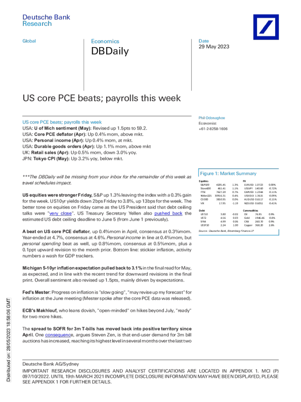 DBDaily：美国核心PCE节拍;本周就业人数