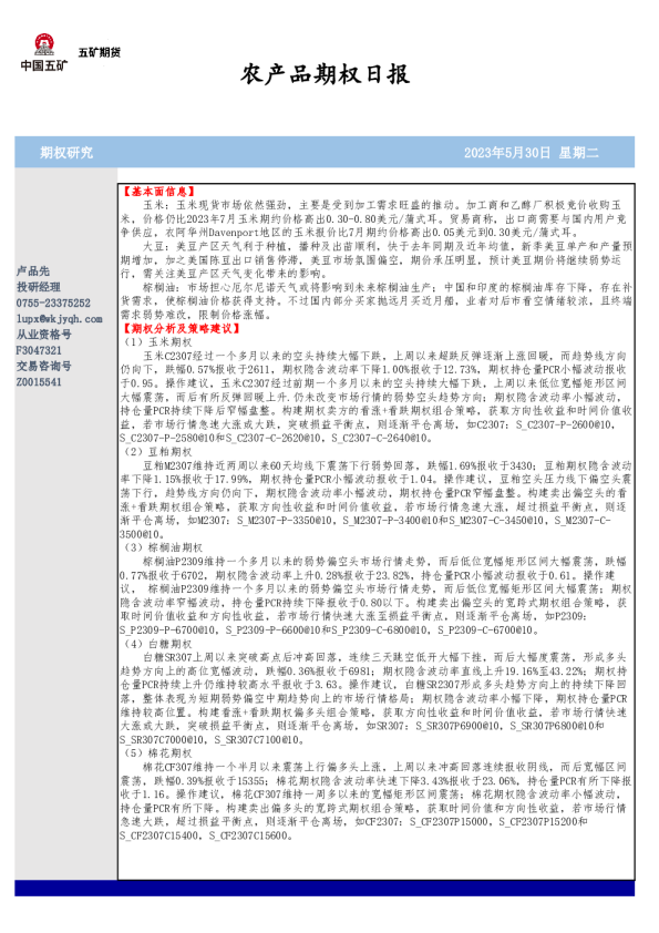 农产品期权日报