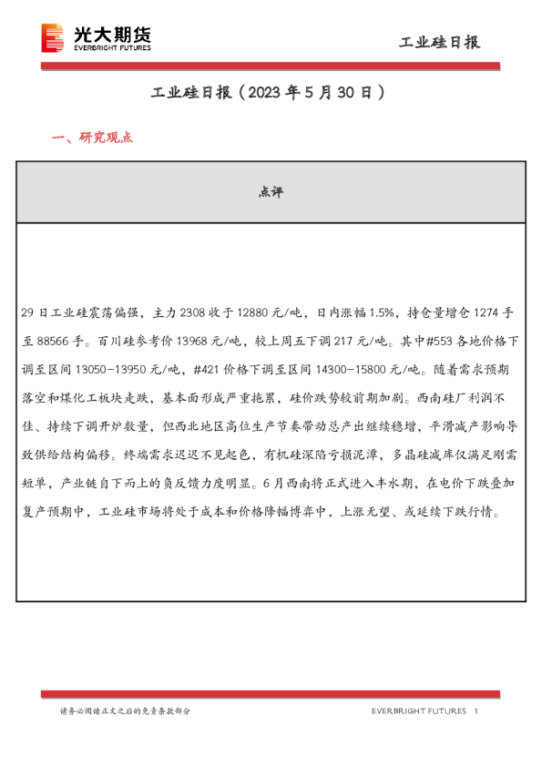 工业硅日报