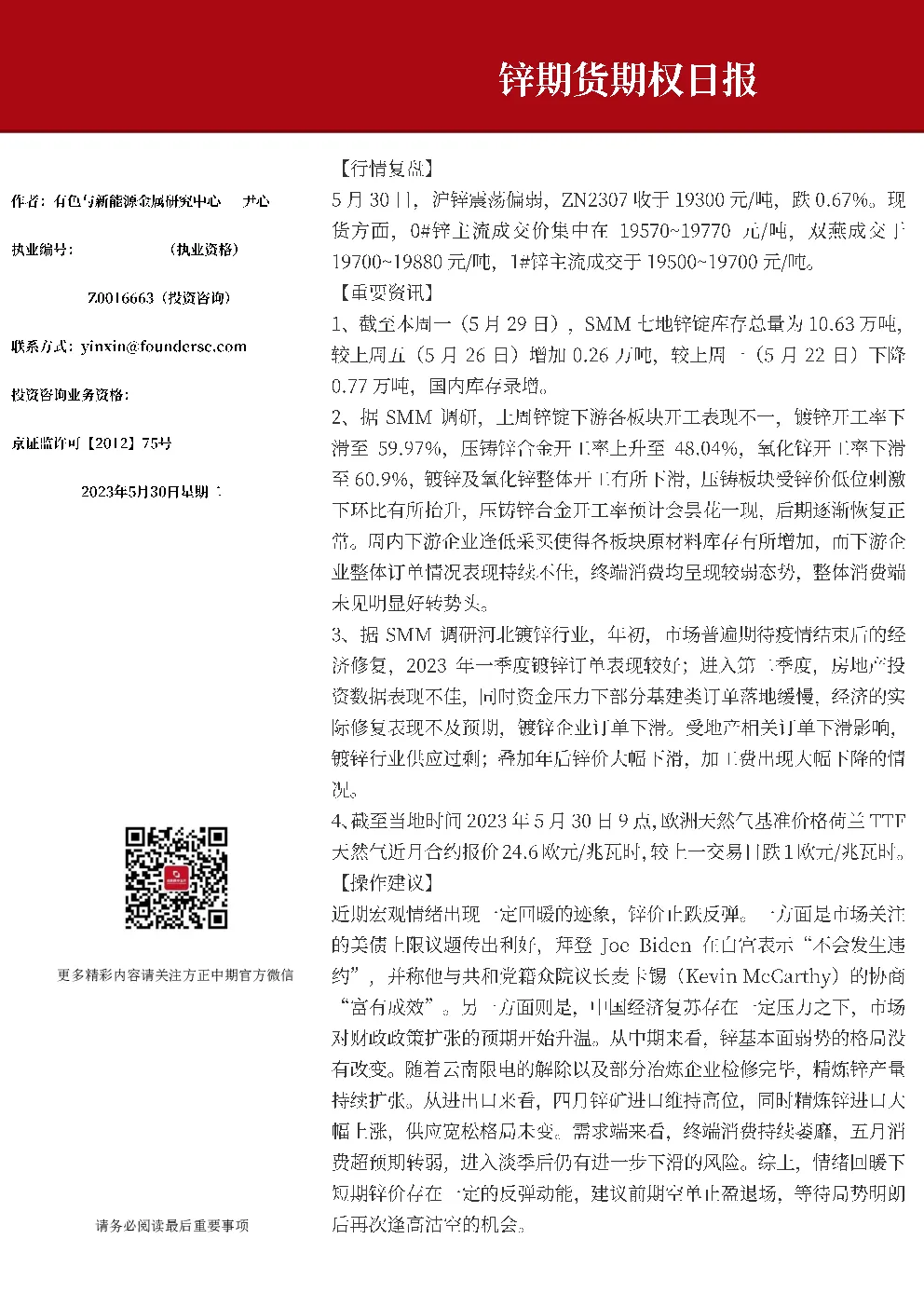 锌期货期权日报