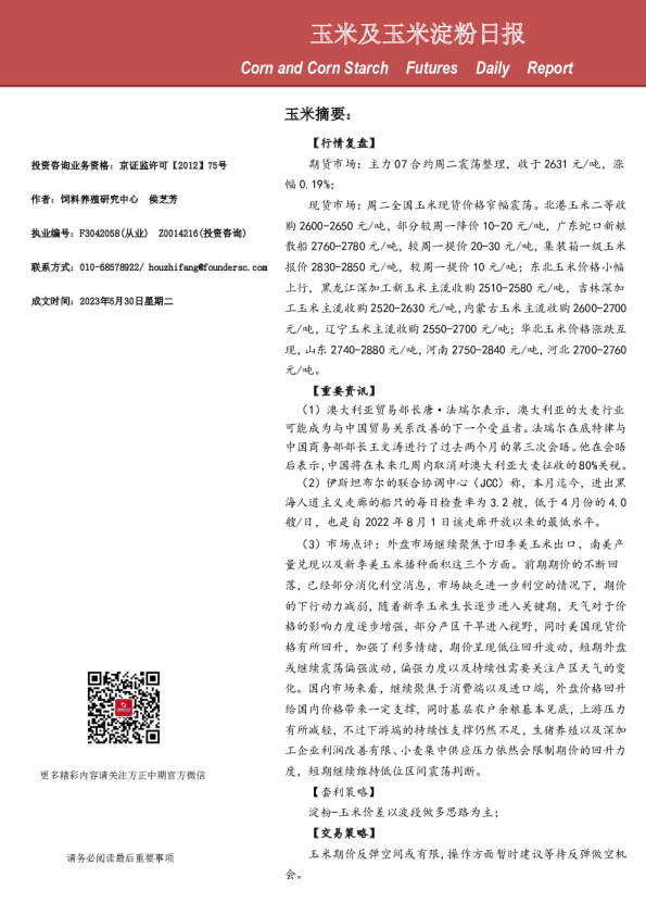 玉米及玉米淀粉日报