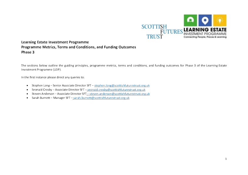 LEIP 第 3 阶段 - 指标、条款和条件