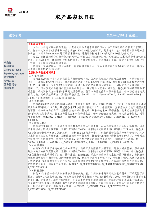 农产品期权日报