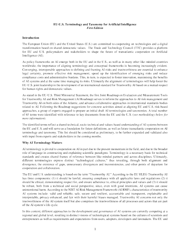 欧盟 - 美国人工智能术语和分类