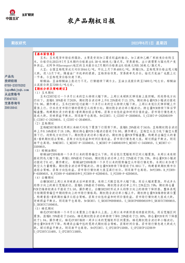 农产品期权日报