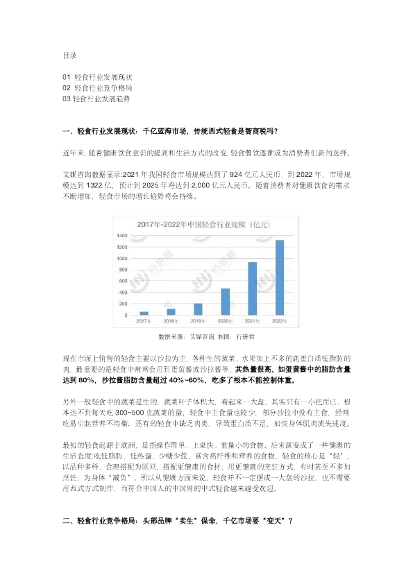 2023年轻食行业分析报告