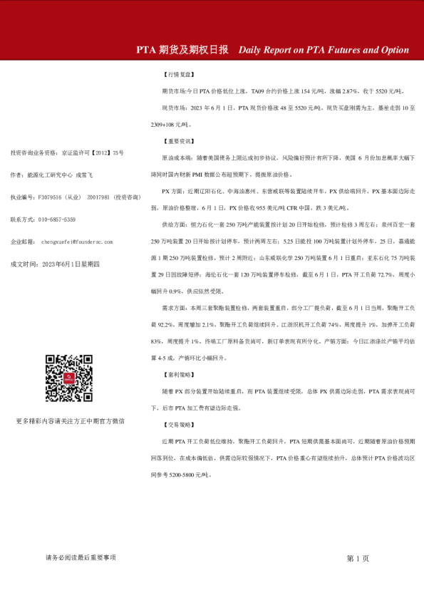 PTA期货及期权日报