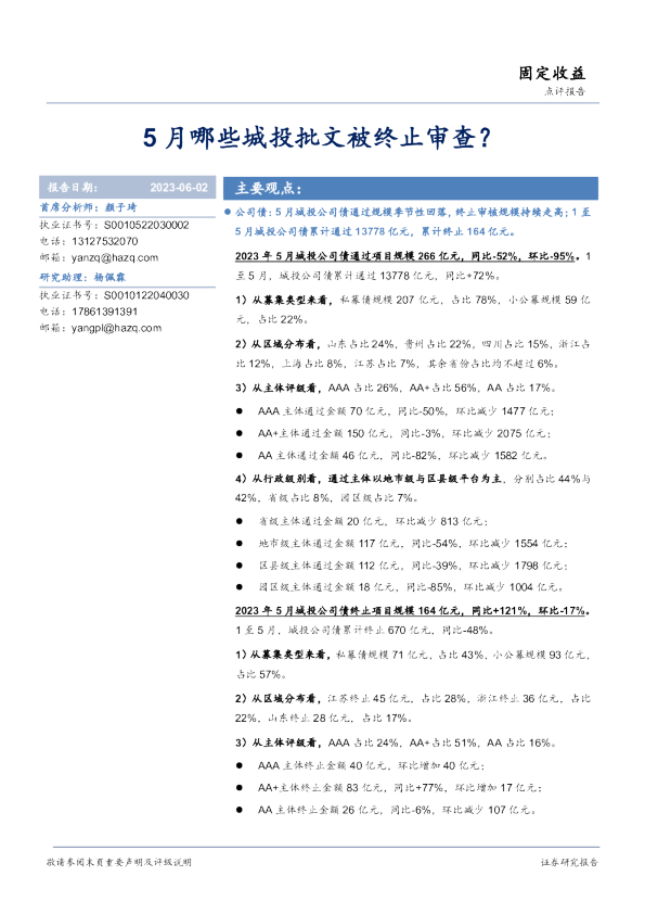 5月哪些城投批文被终止审查？