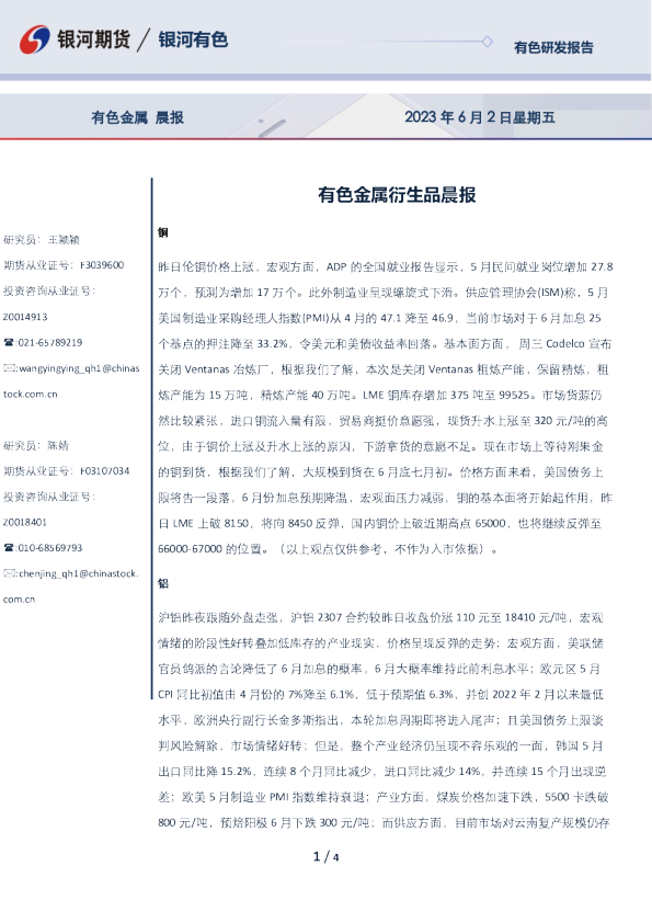有色金属衍生品晨报