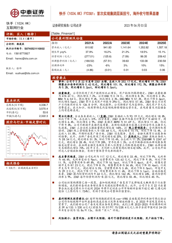 FY23Q1：首次实现集团层面扭亏，海外收亏效果显著